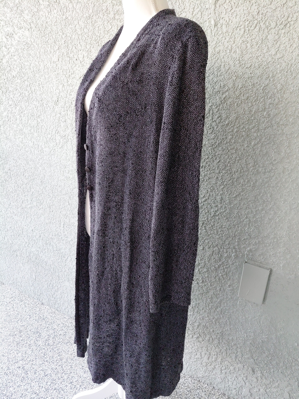 Panache Handwoven Long Duster Cardigan L  Bouclé Knit Structured Shoulders